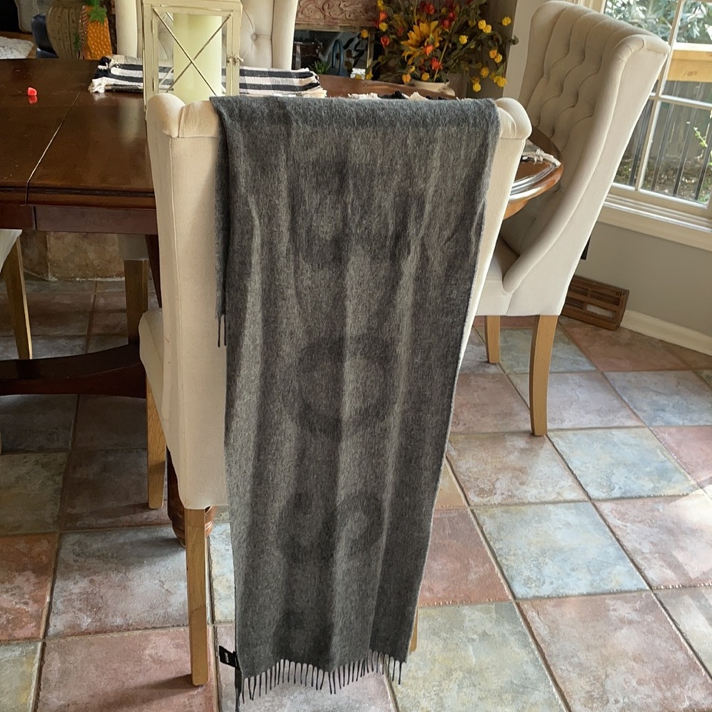 Boss wool scarf.  Made in the UK.  Grey and dark grey.